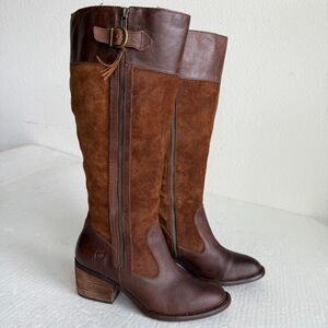 Børn Uchee Genuine Leather & Suede Knee High Zip Side Pull On Riding Boot 8.5M
